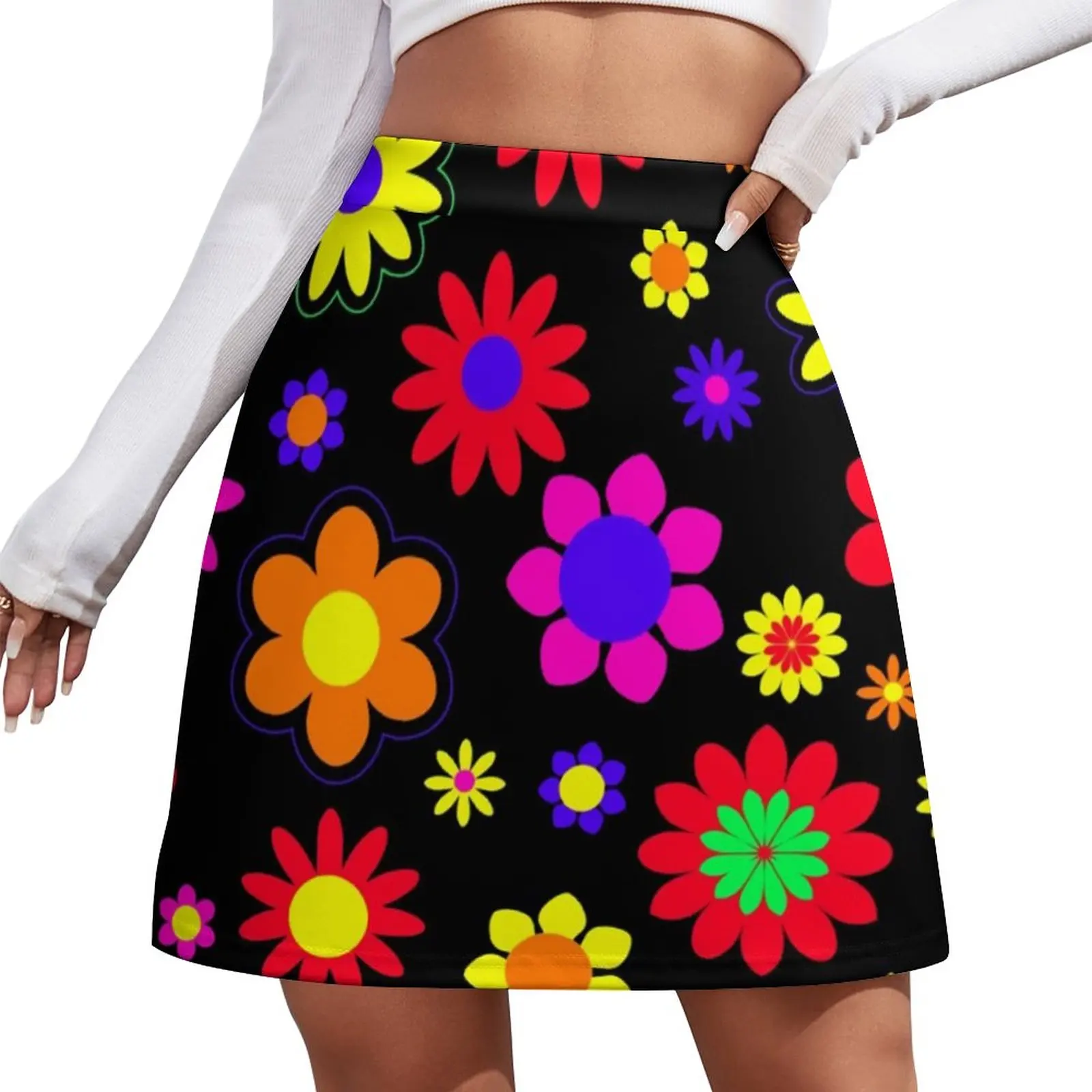 

Retro Bright Flowers Skirt Hippie Flower Power Y2K Casual Skirts Women Cute Mini Skirt Design Clothes Gift