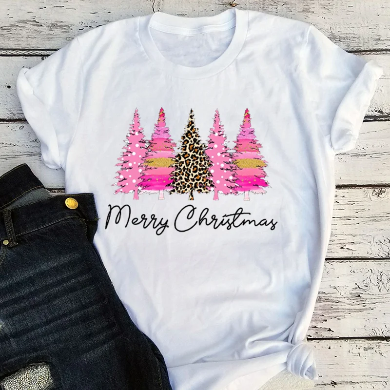 

Ladies Merry Christmas Shirt Women Christmas Tshirt Cute Women Holiday Shirts Leopard Print Christmas Tree Tee Vintage L