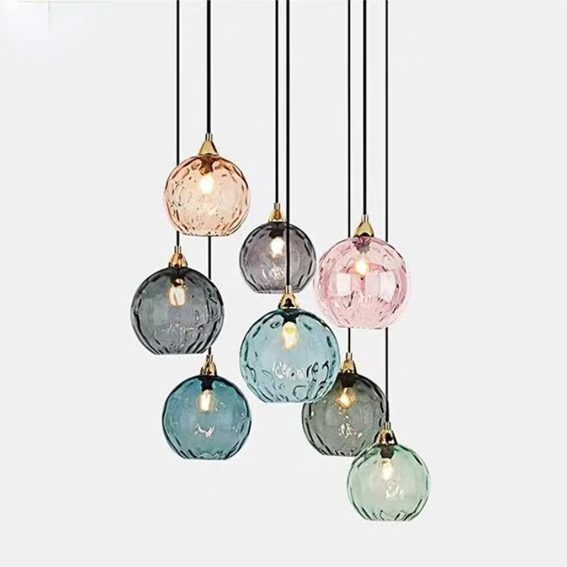 

Modern Simple and Colorful Glass Ball Pendent Lamp Bedroom Bedside Lighting Fixture Nordic Creative Restaurant Bar Chandeliers
