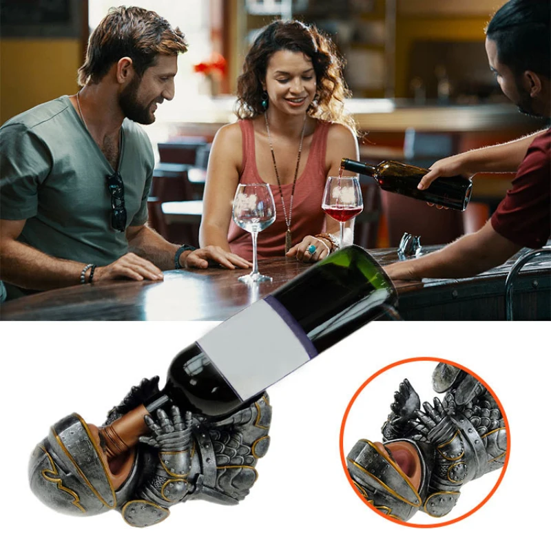 

Resin Knight Staute Wine Rack Medieval Armored Knight Wine Bottle Holder Animal Beer Beverage Stand Kitchen Bar Supplies
