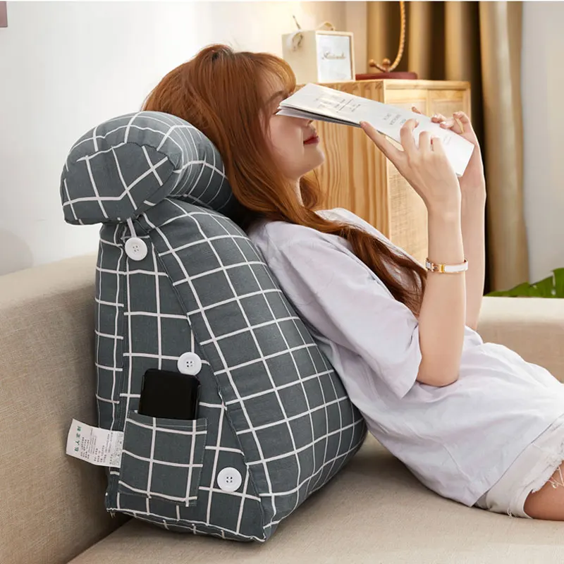

Bed Triangular Cushion Neck Pillows Chair Bedside Lumbar Chair Backrest Lounger Lazy Office Chair Living Room Reading Pillow