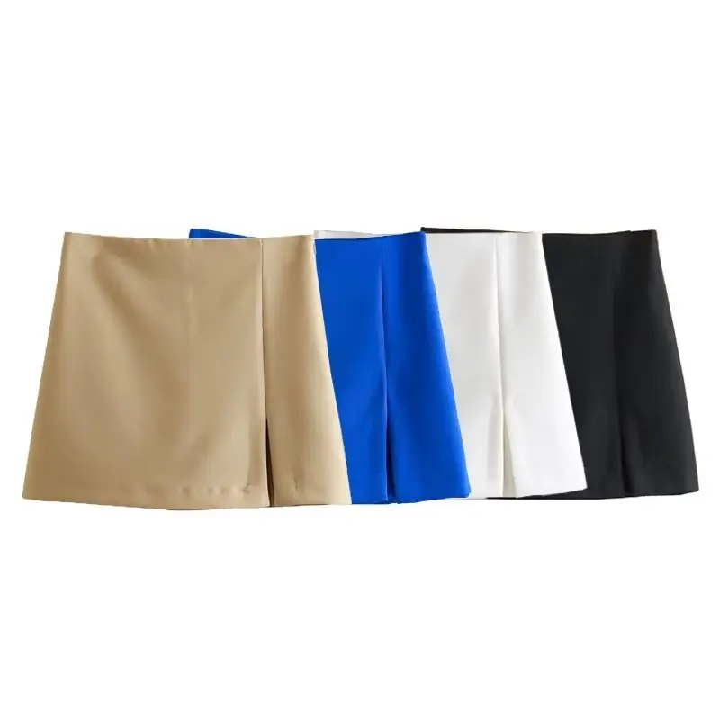 

Women 2023 New Chic Fashion Split design Shorts Skirts Vintage High Waist Side pocket Zipper Female Skorts Mujer