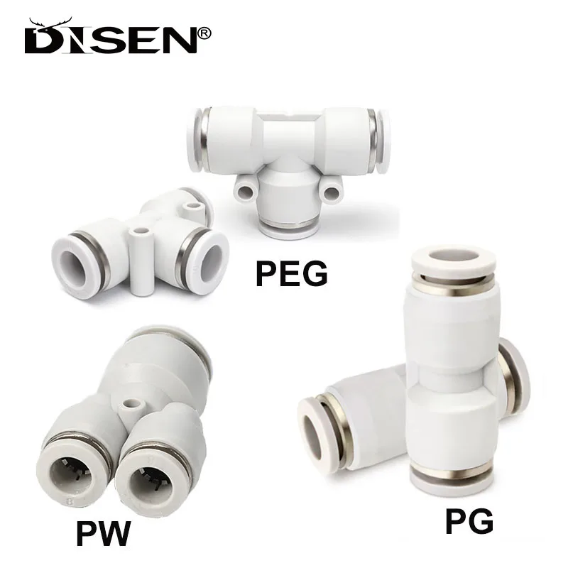 

1PC White Pneumatic Fitting PG/PW/PEG T-type Reducer Tube Connector Quick Coupling for 4 6 8 10 12 16MM Air Pipe Plastic Joint