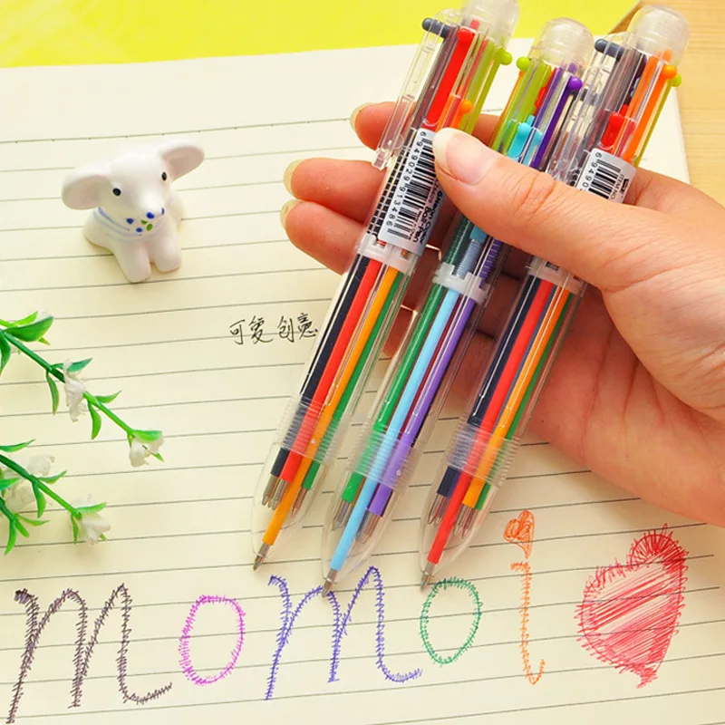 

100pcs Ball Point Pen Marker Korea Creative Stationery Pen 6 Color In 1 Ballpoint Pen Color School Supplies For Kid