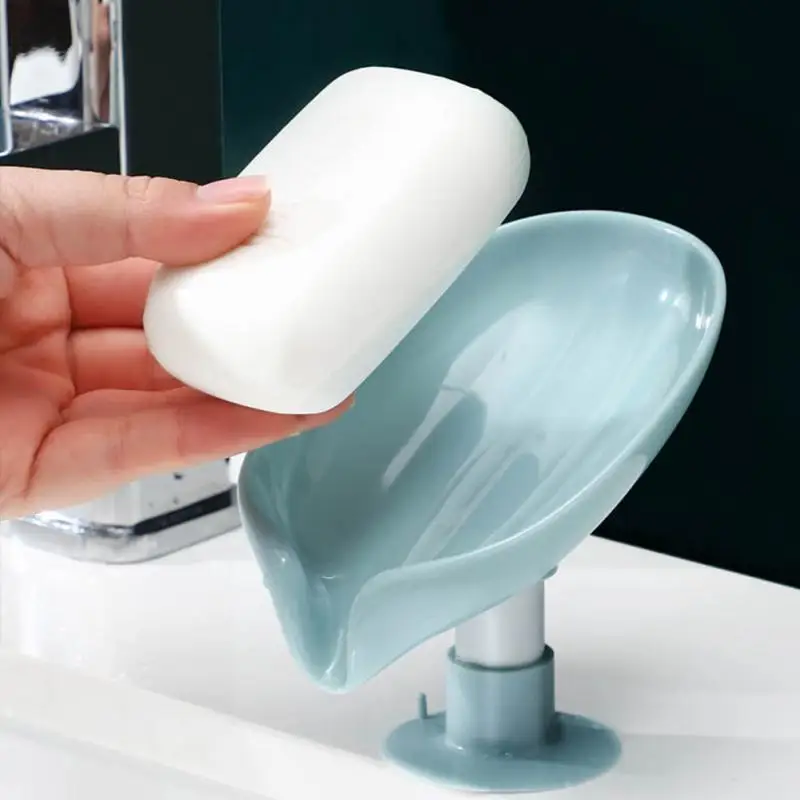 

Creative Sucker Soap Holder Leaf Shape Soap Box Punch-free Drain Soap Box Bathroom Shower Sponge Storage Tray Home Accessories