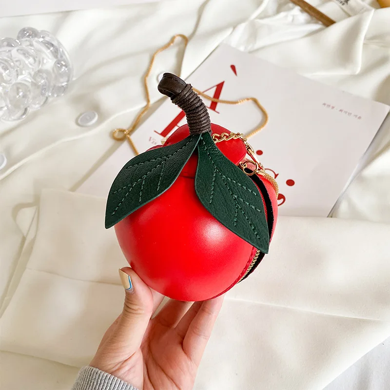 

Girls Fun Creative Mini Apple Chain One Shoulder Crossbody Bags Women's Wallets Casual PU Leather Clutches Handbags