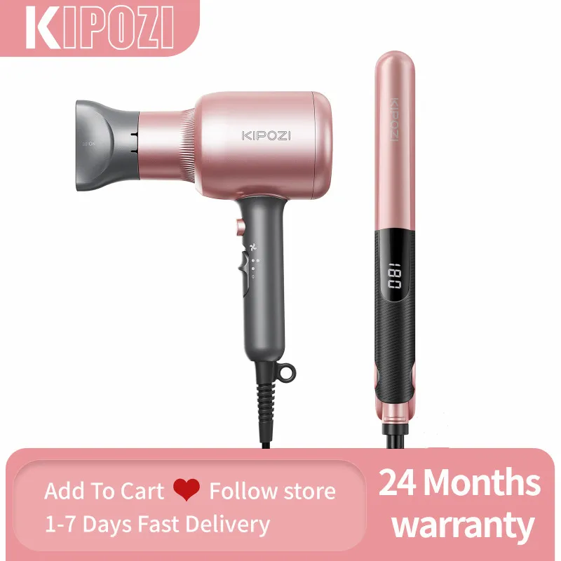 

KIPOZI Hair Straightener and Hair Dryer Set Curler 2 in 1 Titanium Flat Iron 1875W Negative Ion Hair Dryer with Air Concentrator