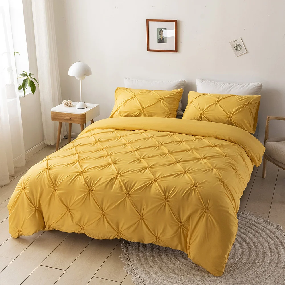

Luxury Simple Solid Duvet Cover 3D Pleat Pinch Bedding Set 2/3 Pcs Single Double Queen King Size Quilt Cover Suit No Bed Sheet