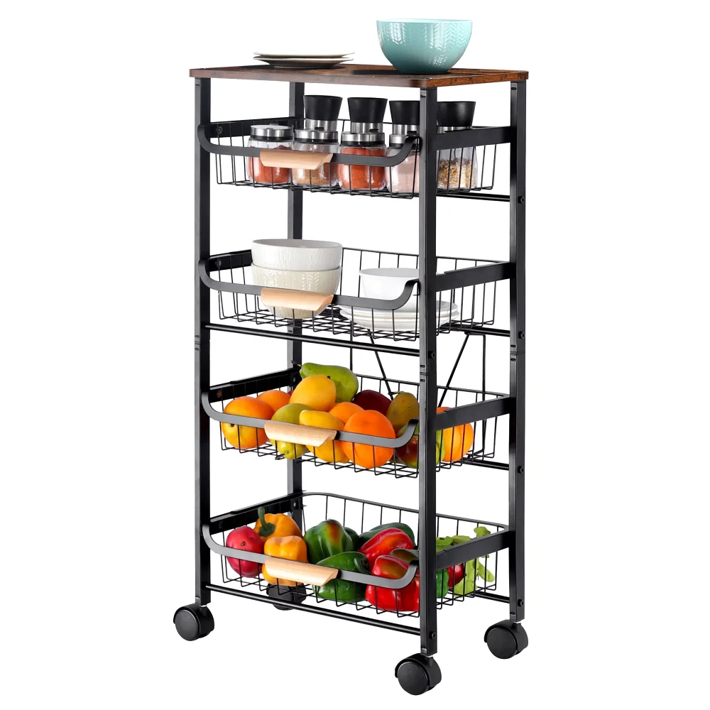 

2023 New 5 Tier Rolling Utility Cart Fruit Storage Basket Kitchen Serving Storage Cart Kitchen Islands & Trolleys