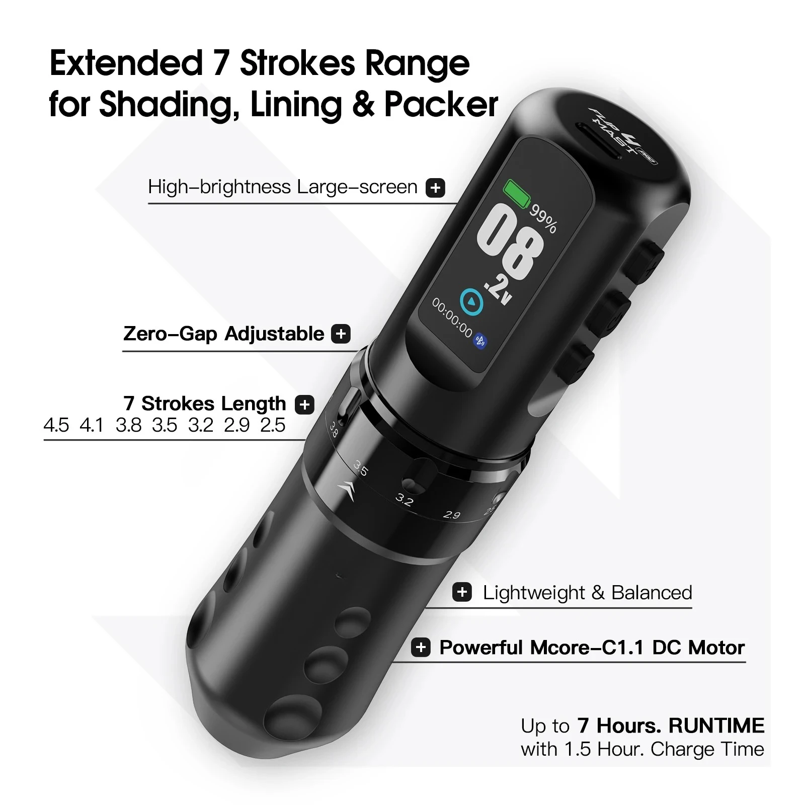 Фото Беспроводная тату-машинка Tattoo Wireless Tattoo Machine, 7 режимов работы (2.5-4.5 мм), 2 аккумулятора 2000 мАч, портативная, для путешествий или студии, принадлежности для татуировок №4