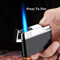 straight flush blue torch gas lighter metal windproof press ignition portable cigar lighter butane inflated smoking accessories