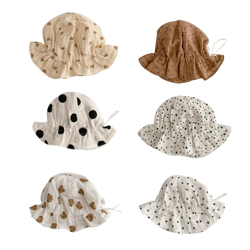 

1-24M Baby Hat Fashion Print Bucket Hat for Newborn Protective Panama Hat for Infant Adjustable Fisherman Hat