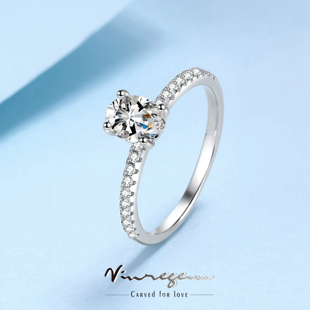 

Vinregem 925 Sterling Silver White Gold 2CT Moissanite 100% Pass Test Diamond Rings Jewelry For Women Anniversary Gift Wholesale