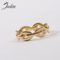 joolim high end gold finish tarnish free fashion gothic chain splice rings trendy for women stainless steel jewelry wholesale