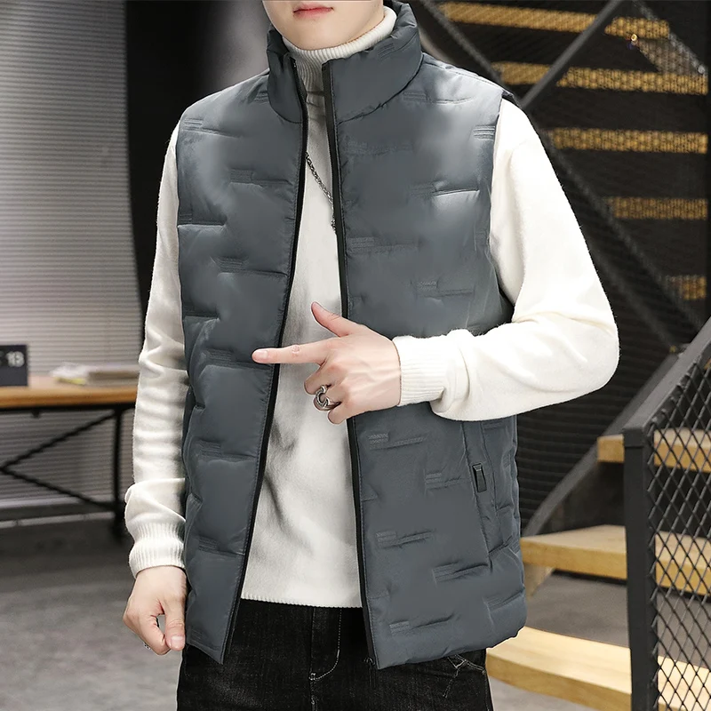

Men Vest Parkas Cotton Casual Sleeveless Stand Thick Clothes 2022 Winter Men Solid Color Vest Winter Jackets Brand Men Clothing