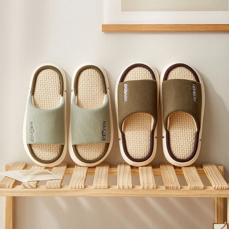 Couples' Simple Fashionable Japanese Trend Letters Couples' Cotton Linen Warm Slippers Women Shoes Personalized Deodorization