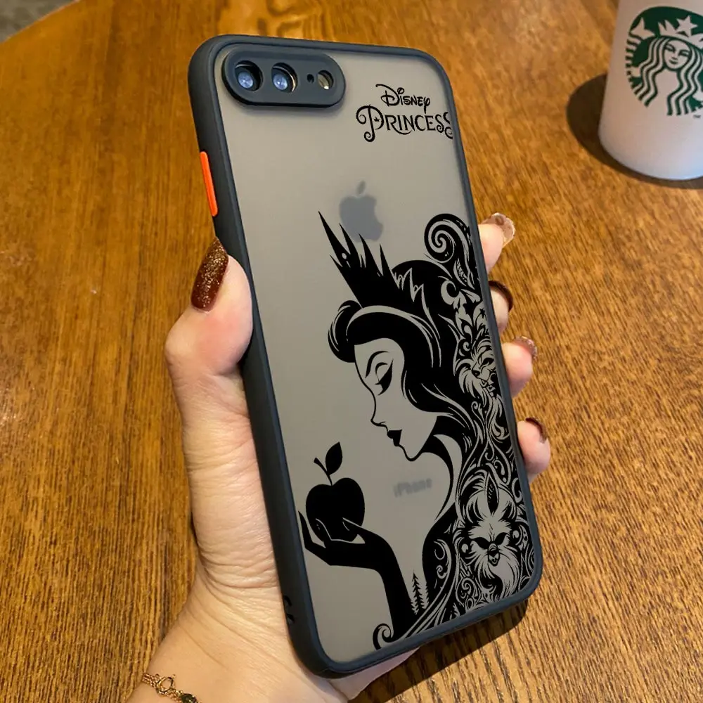 Фото Чехол Disney Princess Black Art Matte для iPhone 17E 17 16 16E 15 14 13 12 11 Pro Max 17Air 7 8 Plus XR XS, противоударный, бронированный №4