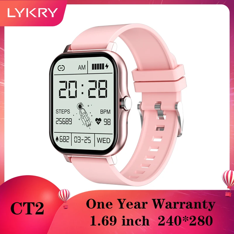 

LYKRY Smart Watch Men Women Heart rate monitor 1.69 inch Screen Support Bluetooth Call Customize Watchfaces Fitness Tracker for