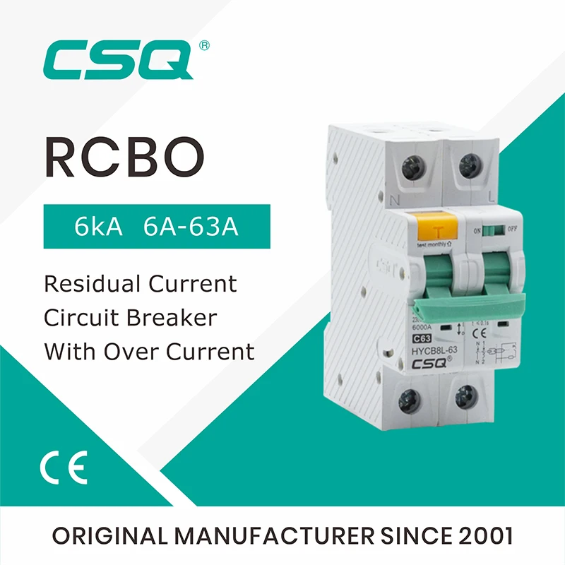 

CSQ Type A RCBO 1P+N 6A 10A 32A 63A 6KA Electromechanical Residual Current Circuit Breaker With Over Current and Leakage Protect