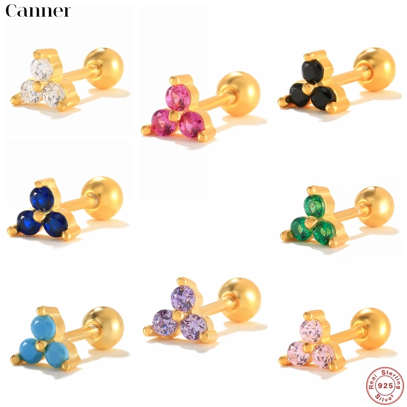 

Серьги-гвоздики CANNER из стерлингового серебра 925 пробы с кристаллами циркония 8 цветов для женщин/мужчин, ювелирные изделия для пирсинга с 3 з...