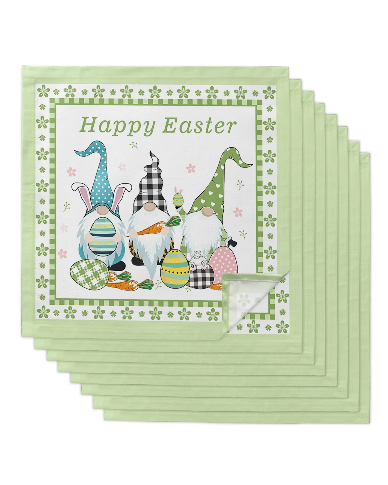 

Пасхальные зеленые клетчатые столовые салфетки в виде гнома, столовые салфетки для ресторана, столовые приборы из искусственной ткани, укр...