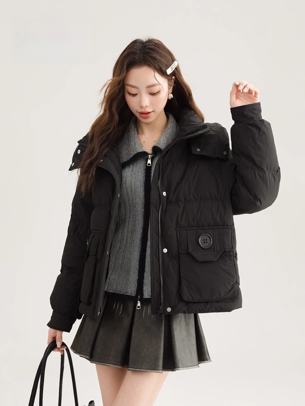 Forever2 Korean Series Slim fit Raw Gradient Sweater Women Autumn and Winter New Retro Double Zipper Lapel Top |