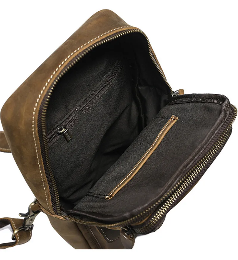 Vintage fashion luxury Crazy Horse cowhide men's multi-pocket chest bag Casual outdoor daily travel cowhide Selling shoulder bag