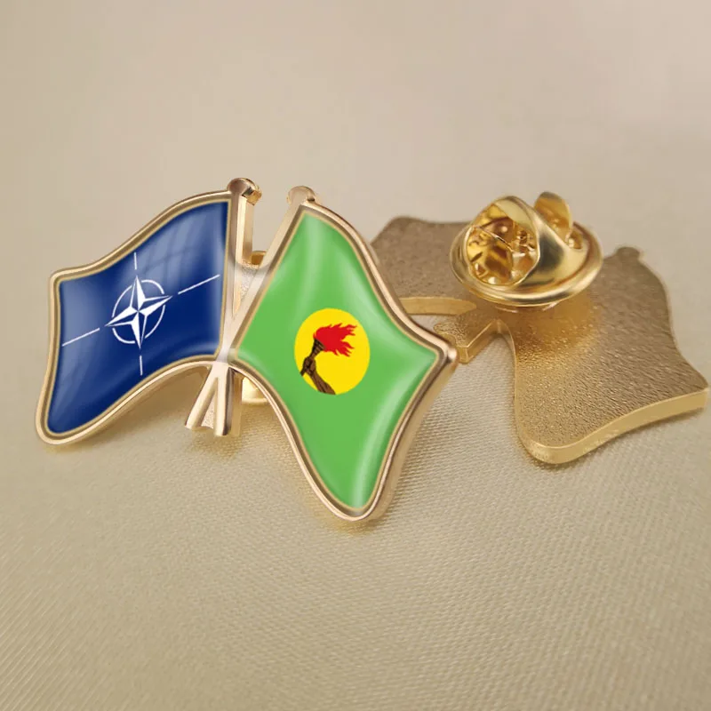 

North Atlantic Treaty Organization NATO and Zaire Crossed Double Friendship Flags Lapel Pins Brooch Badges