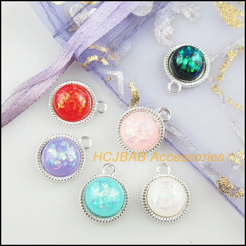 18 шт. посеребренные AB дрожащие круглые подвески из смешанной смолы с цветком 12 5x15