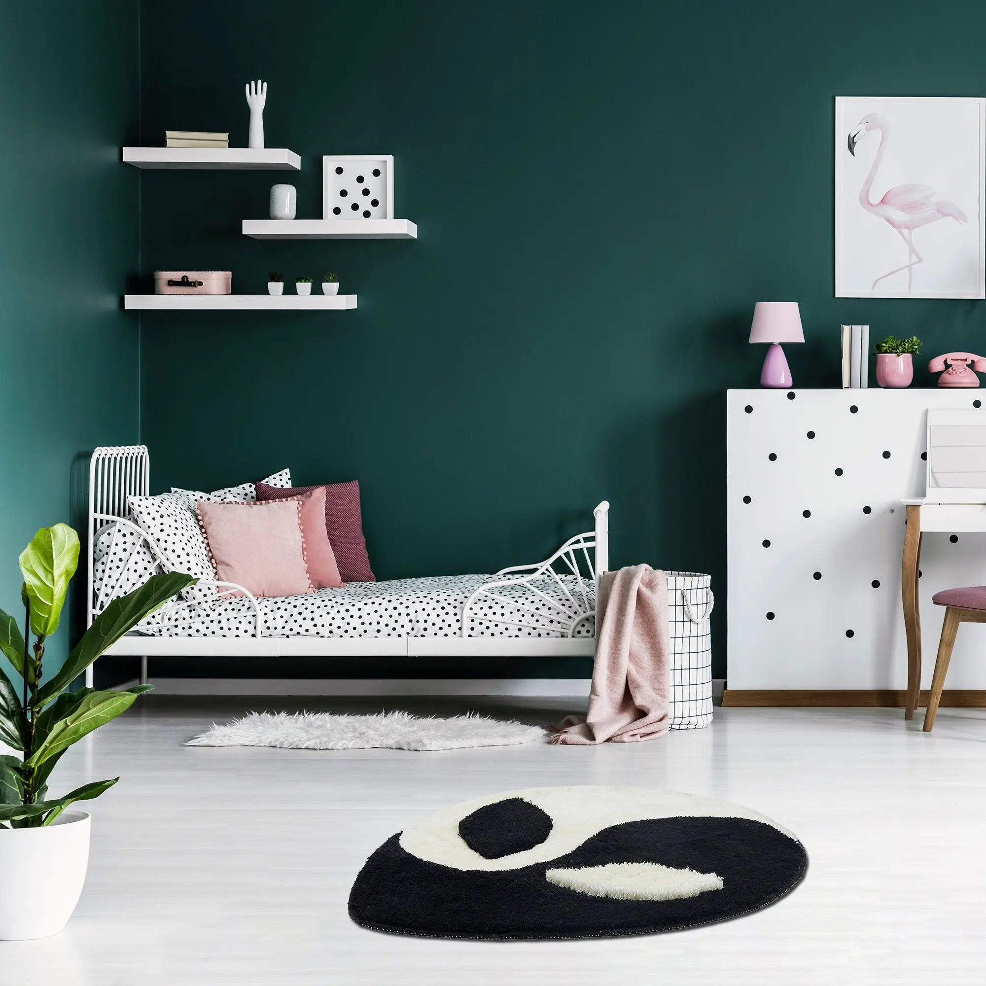 

Black and White green alien Rug Bedroom Aesthetic Rug Handmade Soft Flannel Rug Yin Yang Decor Alien Face Rug Housewarming Gifts