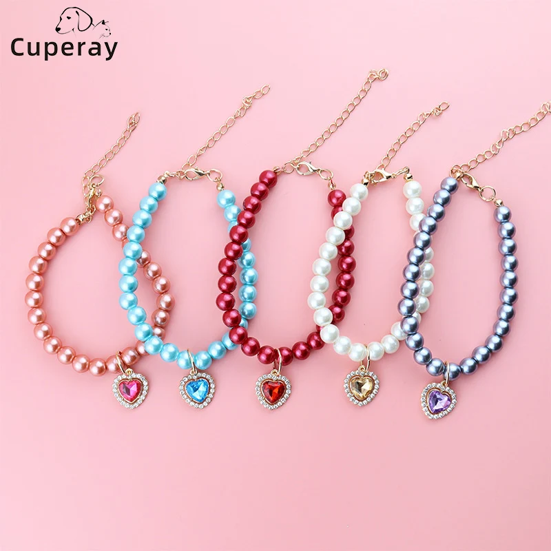 

Pearl Collar for Cats Pearl Dog Collar Heart Shape Rhinestone Necklaces for Small Dogs Collar Accessories Cat Pearl Puppy Collar