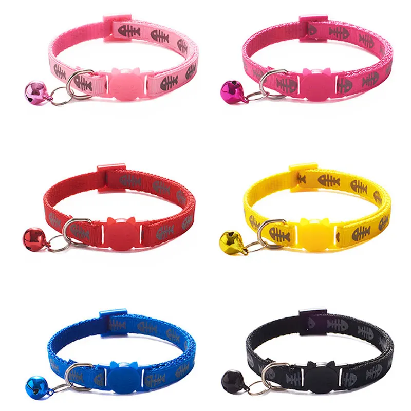 

Adjustable Pet Collar With Bell Cartoon Footprint Colorful Dog Puppy Cat Accessories Kitten Collar Safety Bell Ring Necklace Pet