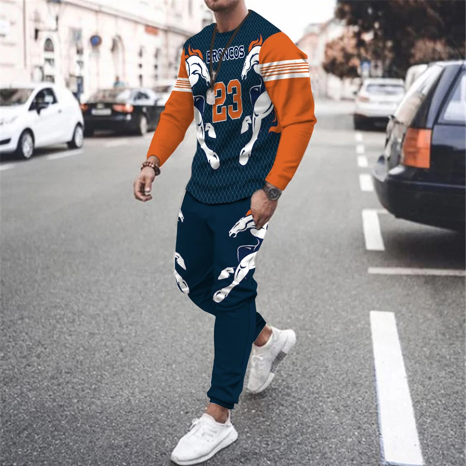 

New Basketball Tracksuit Trend Men's Training T-shirt Long Sleeve Suit Sweatshirt Crew Neck 3D Printing Man Trousers 2 Piece Set