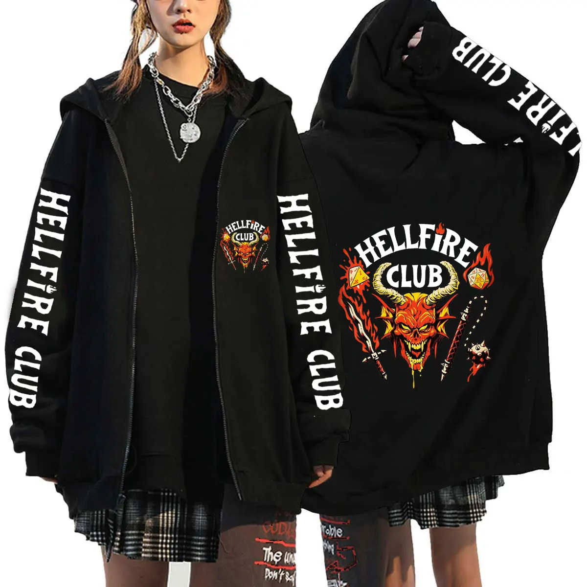 

Stranger Things Season 4 Hellfire Club Zip Hoodies Men Cartoon Streetwear Harajuku Upside Down Graphic Sweatshirts
