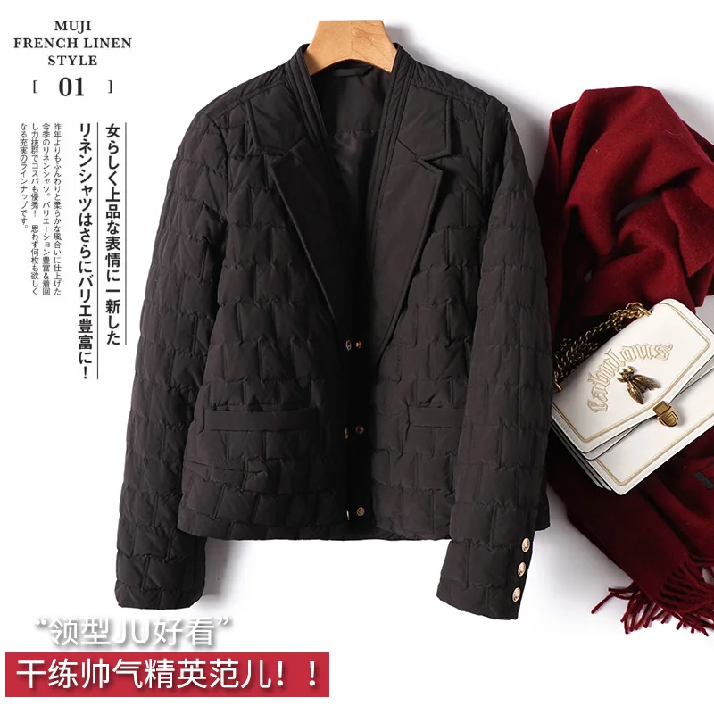 Luxury Design Casacos De Inverno Feminino 2022  90%  White Duck Down Thin Winter Coat Women  Covered Button  Wide-waisted