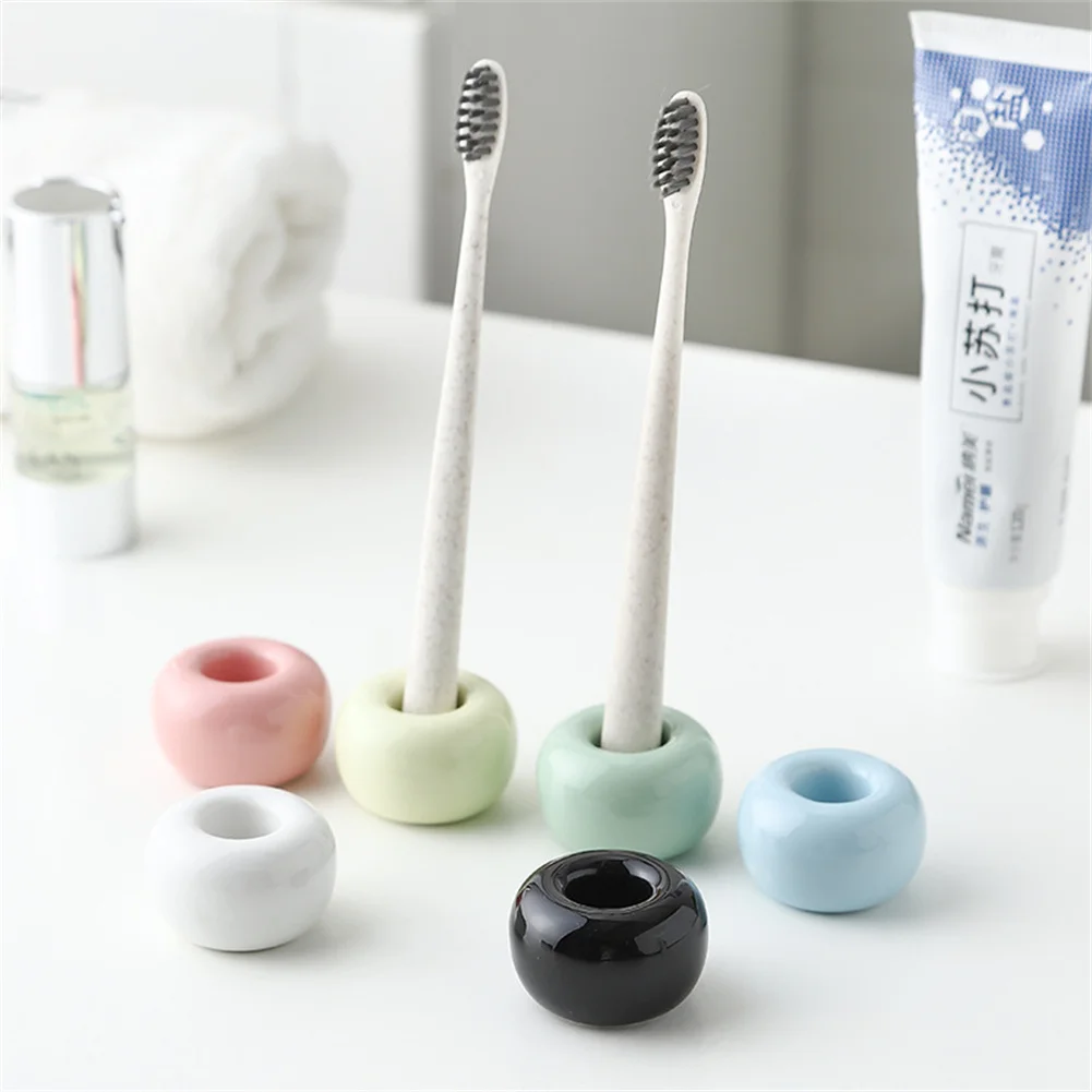 

Toothbrush Holders Ceramic Novel Donut Toothbrush Base Bracket Multifunction Mini Toothbrush Storage Racks Bathroom Accessories