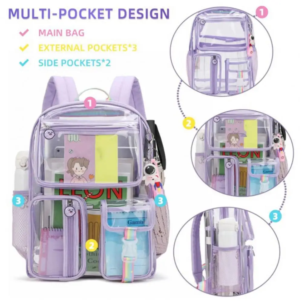 

Unisex School Bag Large Capacity Adjustable Shoulder Strap Storage PVC Transparent Design Backpack Bag Student School Supplies
