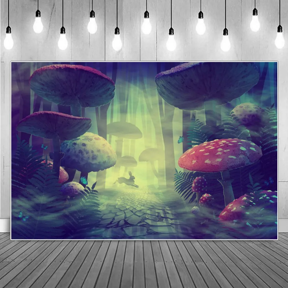 

Wonderland Jungle Forest Photography Backgrounds Enchanted Magic Fairy Tale Mushroom Kids Backdrop Photographic Portrait Props