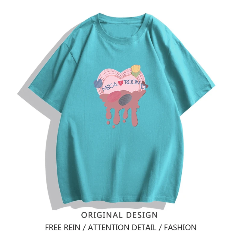 

T-Shirt Women Summer Other Crew neck Casual Short Sleeve T-Shirts Cotton Heart None Regular Pullover
