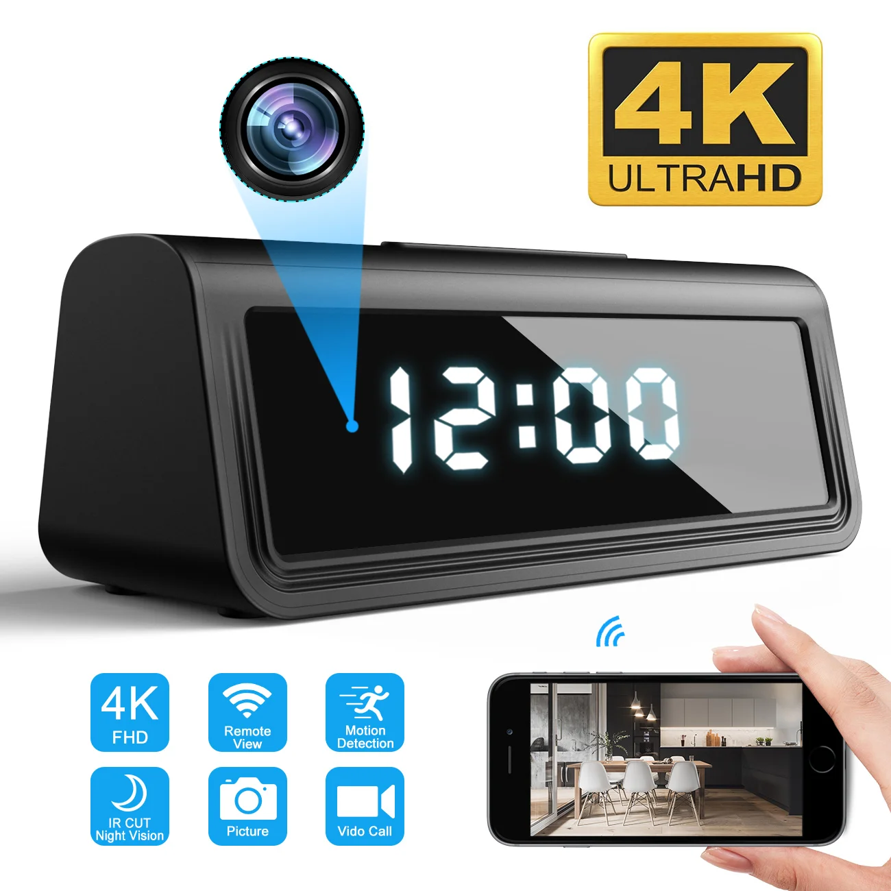 

4K HFD Clock Mini Camera wifi IP/AP Security Night Vision Motion Detection Camcorder 360 micro kamera Home Miniature secret Cam