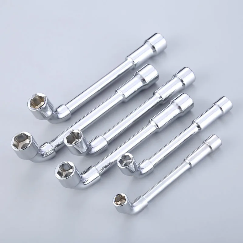 

5Pcs CRV Chrome Surface Pipe Wrench L Type 7-Shaped Perforation Elbow Double Head Hexagon Socket Wrench Set 6 8 10 12 14mm