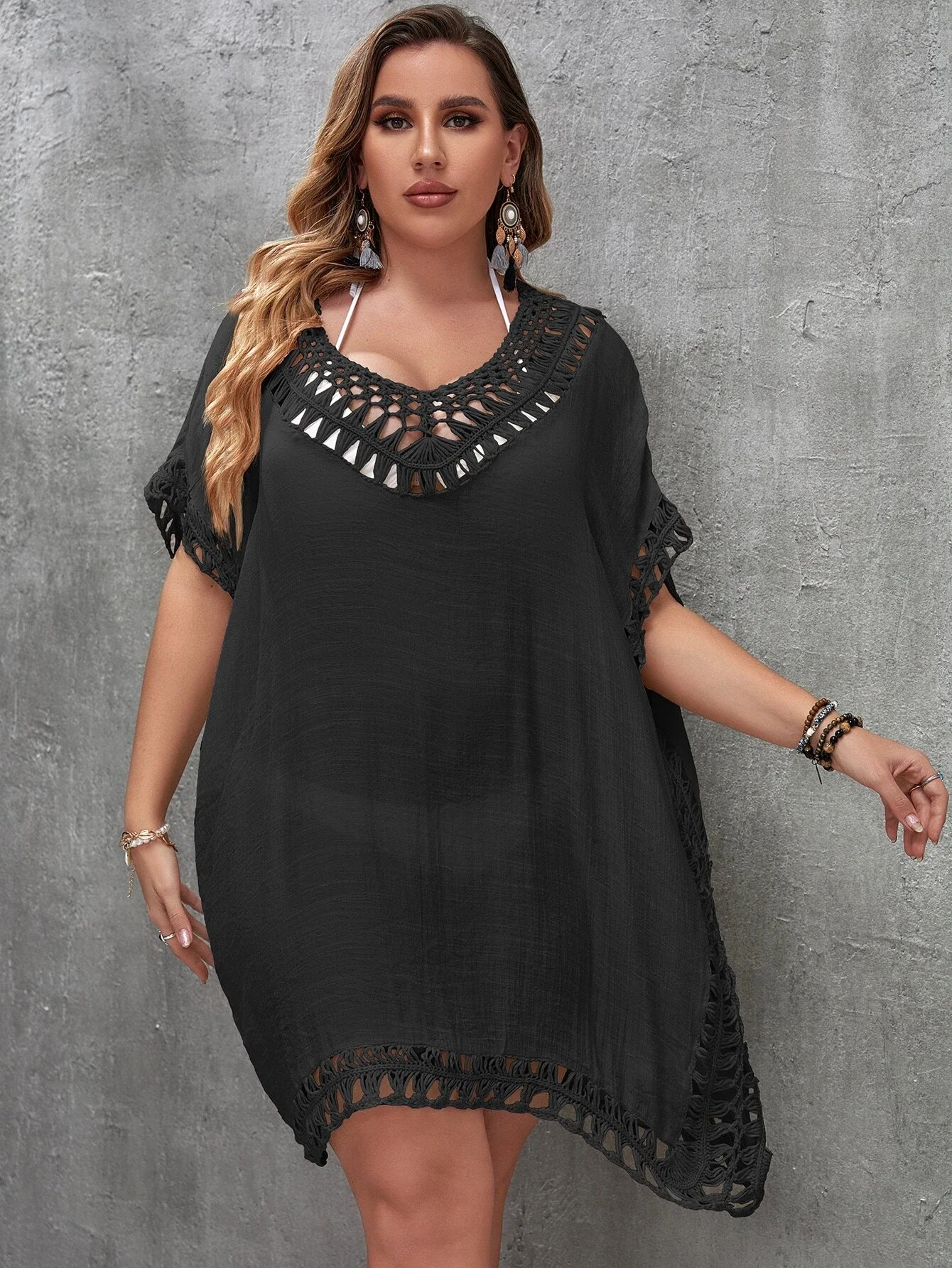 

Plus Open Stitch Cover Up Dress