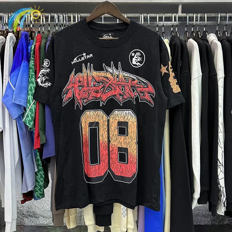 

24SS Flame Crack Logo Print Hellstar T Shirt Men Women Streetwear Oversized Black White Tee Top High Street T-Shirt