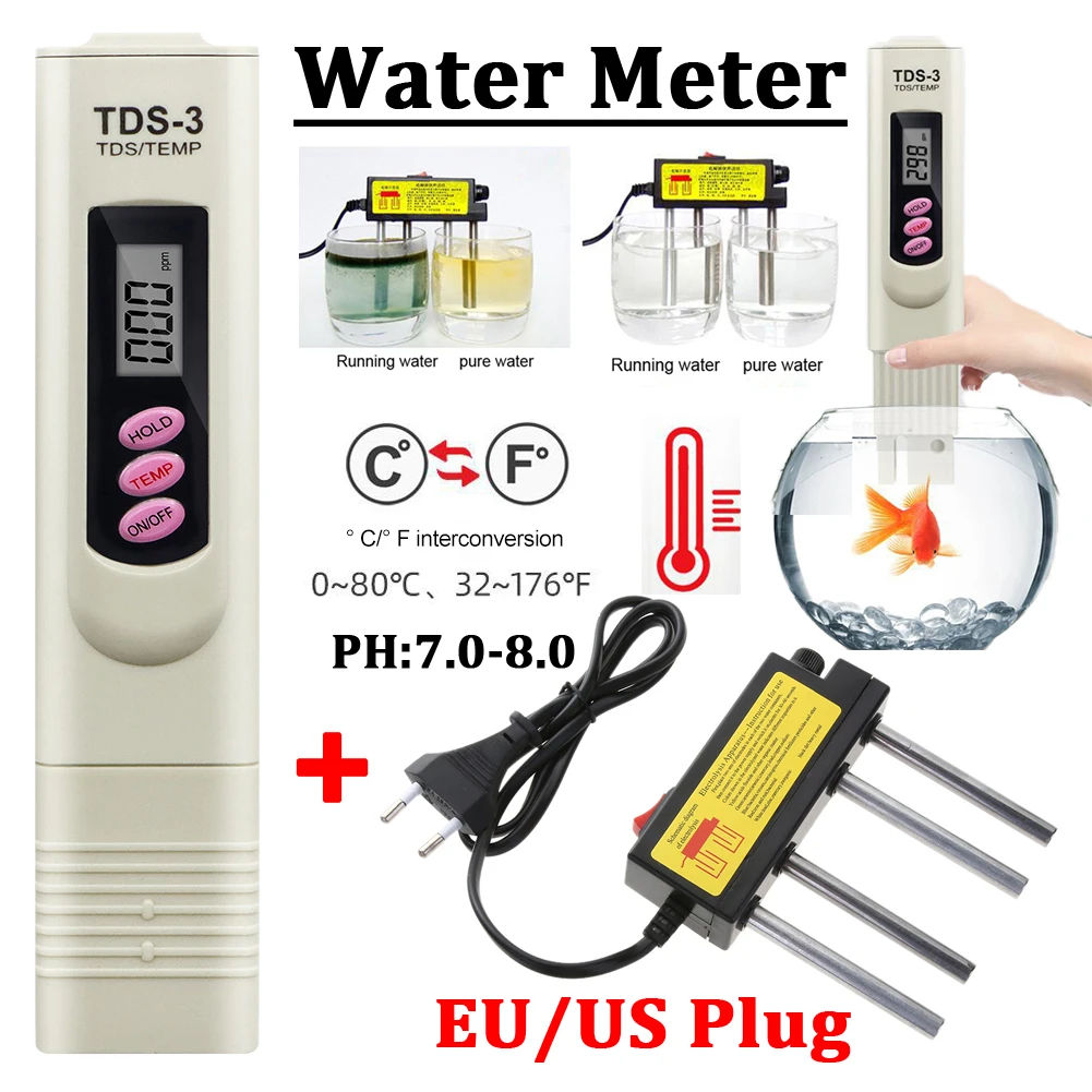 Electrolysis Tester Digital Water PH Testing Tool Electrolyzer Test Electrolysis Water Purity Level Water Quality Tester EU Plug