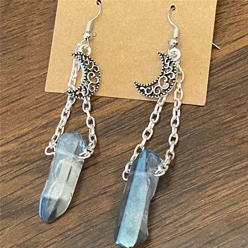 

Celestial Aura Quartz Earrings, Crescent Crystal Drop Earrings, Witch Celestial Jewelry, Boho Goddess Gift