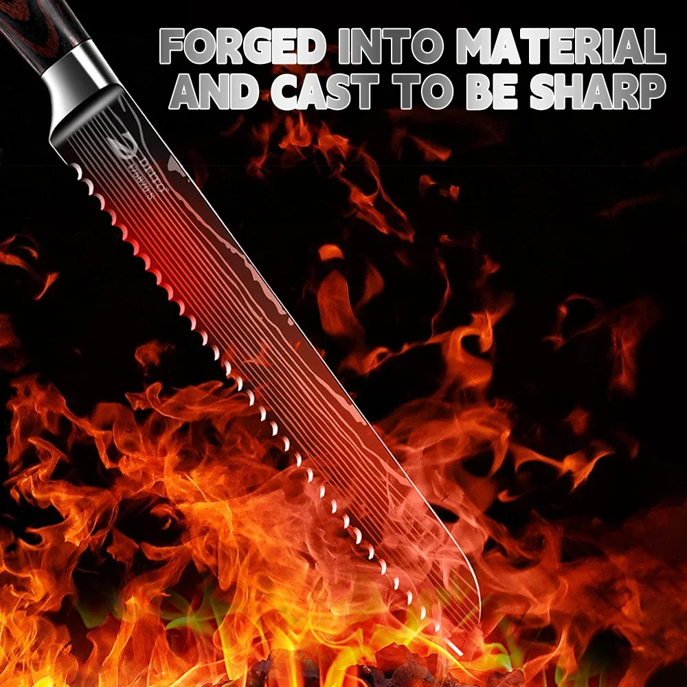 Зубчатый нож для хлеба из нержавеющей стали ультраострый с лезвием 8 дюймов