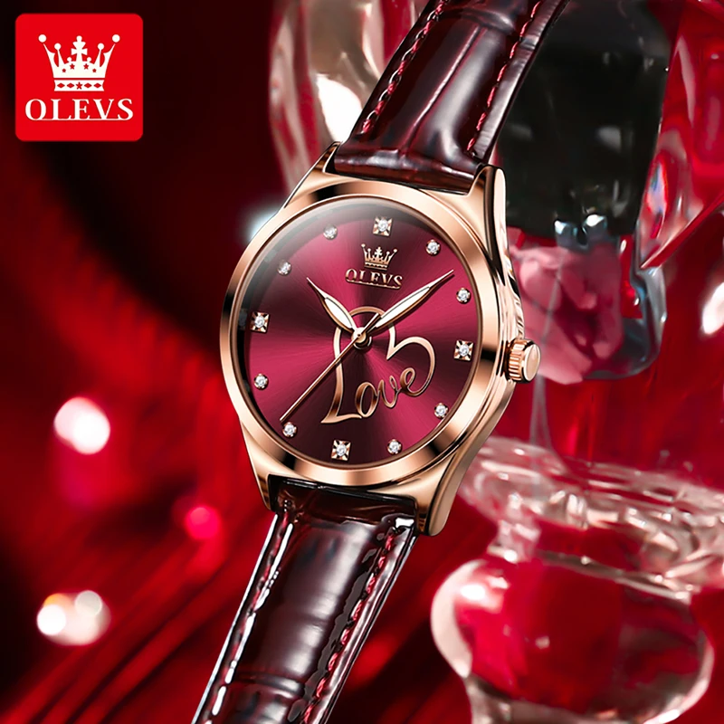 OLEVS Women Clock 2023 New Fashion Wine Red Design Quartz Watches High Quality Trend Women Watch 30M Waterproof Watch Gift Reloj