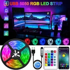 Светодиодная ленсветильник RGB, гибкая лампа-лента, диодный USB-кабель, 3 кнопки управления, 5 в постоянного тока, 1 м, 2 м, 3 м, 4 м, 5 м, настольный экран, ТВ-подсветка
