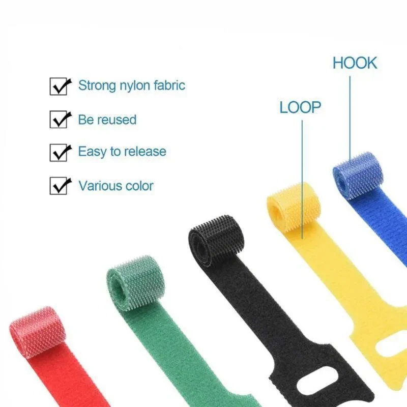 Releasable Cable Ties Durable and Soft Nylon Strap Reusable Velcro Organizer Tool Self-Adhesive Tapes