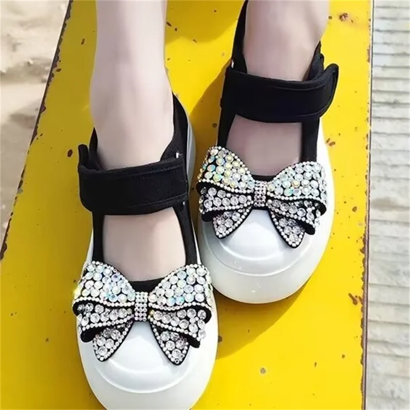 

Thick sole inner height increase hand custom casual sports shoes Dazzling rhinestone butterfly decoration women's 35-40